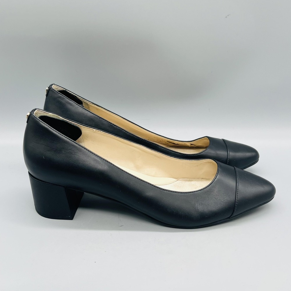 Cole Haan Pumps Womens 9.5 Black Leather Waterproof Cap Toe Block Heel Go-To